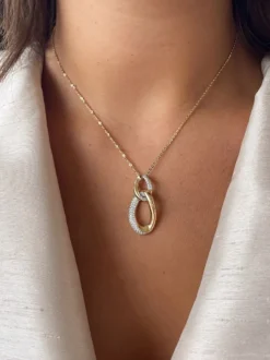 Bicolor collier met schakelhanger en diamant 0,39crt. + Luxe Cadeau