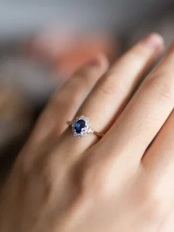 Bicolor entourage ring met briljant en saffier + Luxe Cadeau