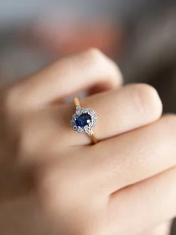 Bicolor entourage ring met briljant en saffier + Luxe Cadeau