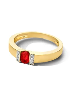 Bicolor entourage ring met robijn en diamant 0,05crt.