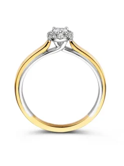 Bicolor entourage ring met ovale diamant + Luxe Cadeau
