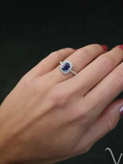 Bicolor entourage ring saffier + diamant | Luxe cadeau