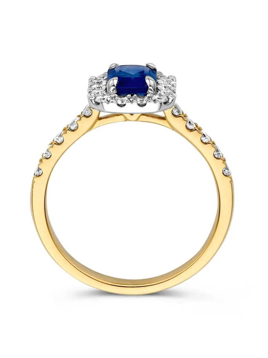 Bicolor entourage ring saffier + diamant | Luxe cadeau