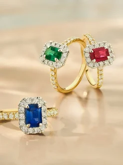 Bicolor entourage ring saffier + diamant | Luxe cadeau