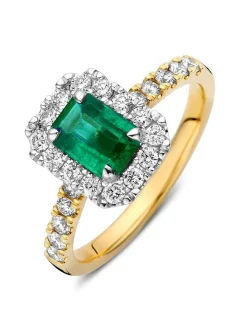 Bicolor entourage ring smaragd + diamant | Luxe cadeau