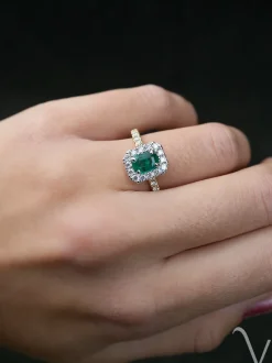 Bicolor entourage ring smaragd + diamant | Luxe cadeau