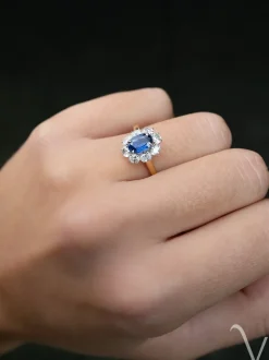 Bicolor gouden entourage ring met saffier en briljant 0,61crt + Luxe Cadeau