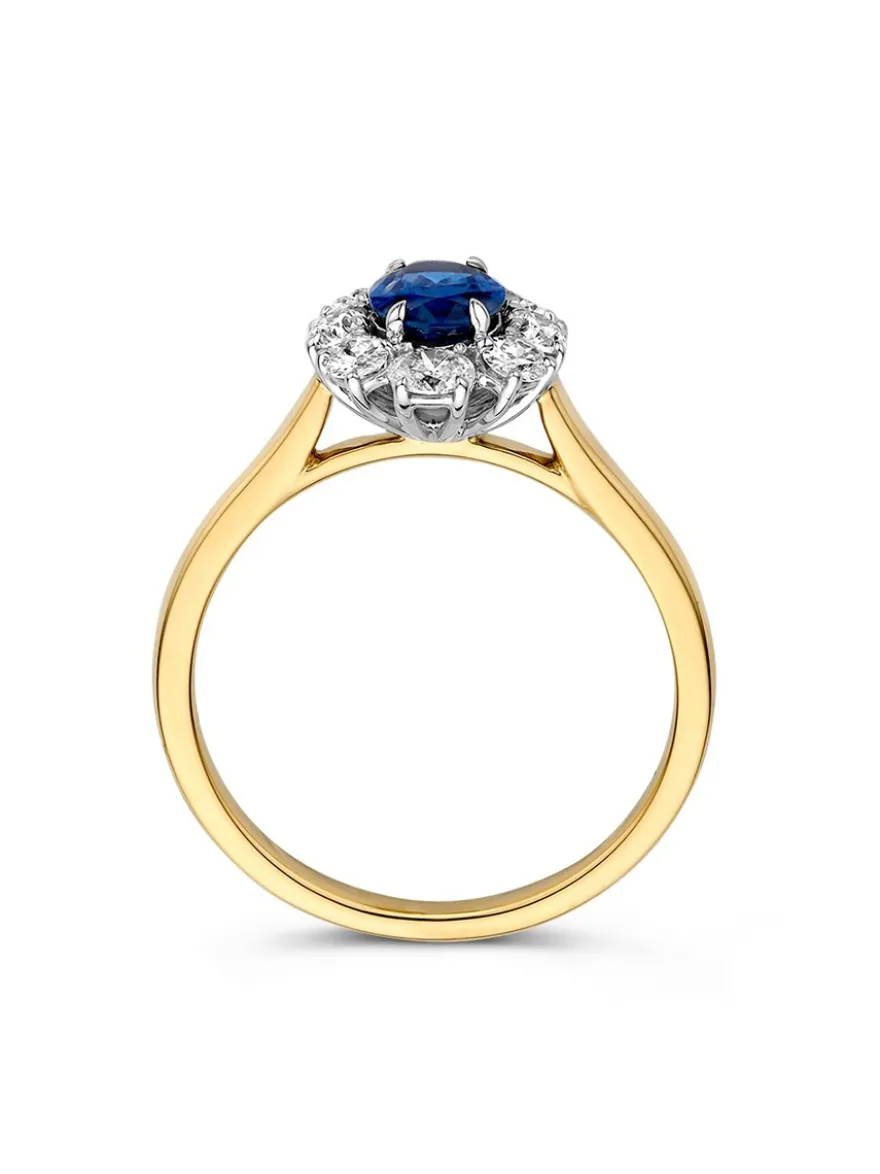Bicolor gouden entourage ring met saffier en briljant 0,61crt + Luxe Cadeau