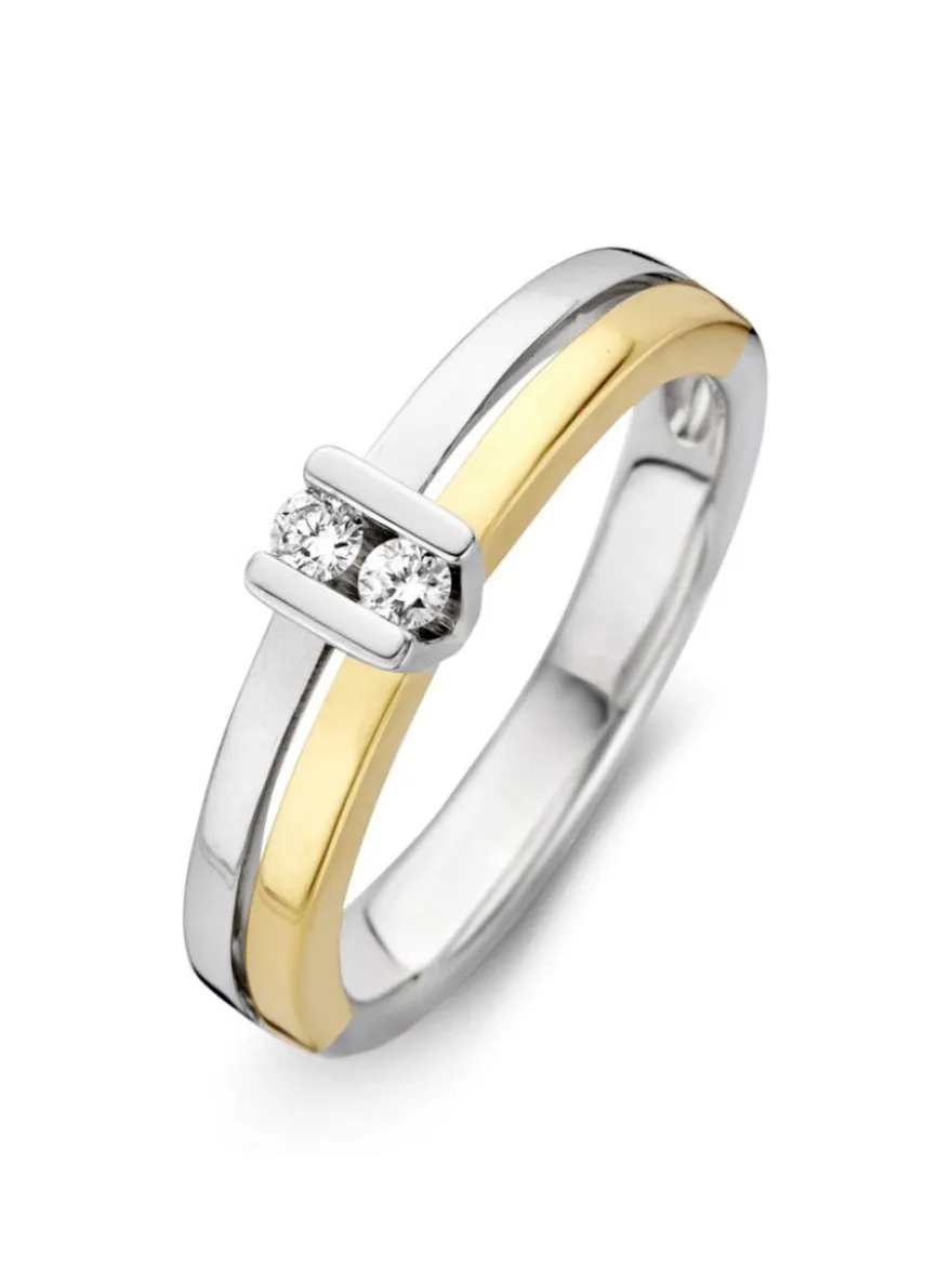 Bicolor gouden ring met 2 briljanten + Luxe cadeau