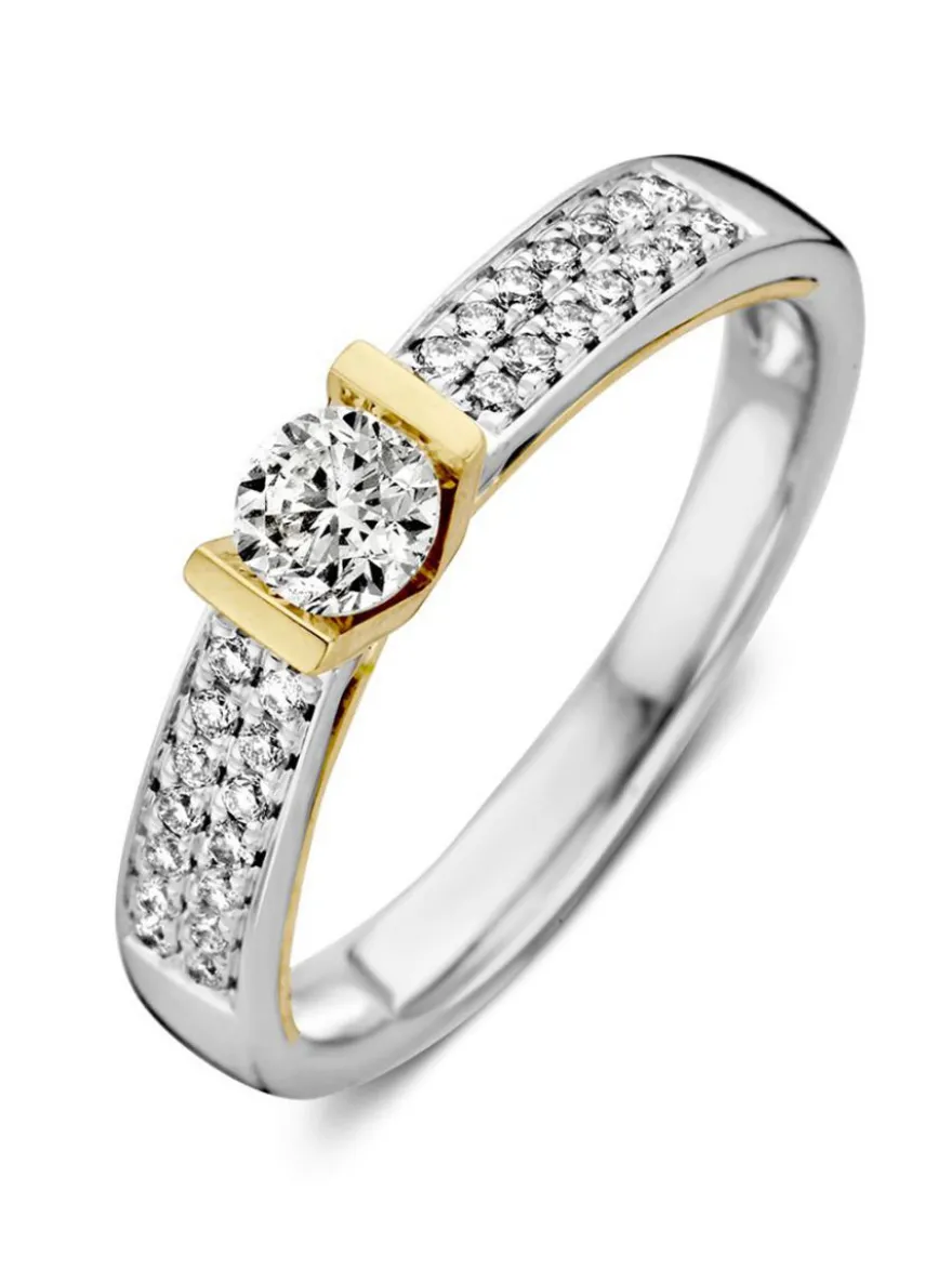 Bicolor gouden solitair briljant 0.52 crt. + Luxe cadeau