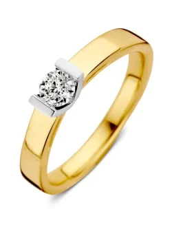 Bicolor gouden solitairring 0,30crt. + Luxe Cadeau
