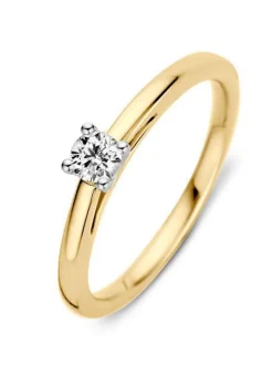 Bicolor gouden solitairring 0,19crt. + Luxe cadeau