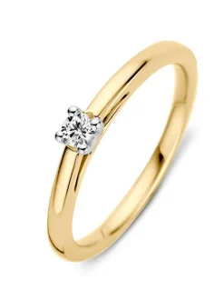 Bicolor gouden solitairring 0,10crt. + Luxe cadeau