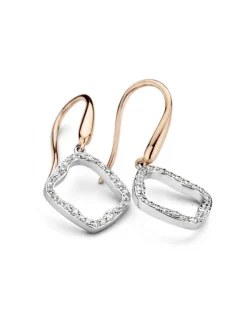 Bicolor oorhaken ruit met diamant + Luxe Cadeau