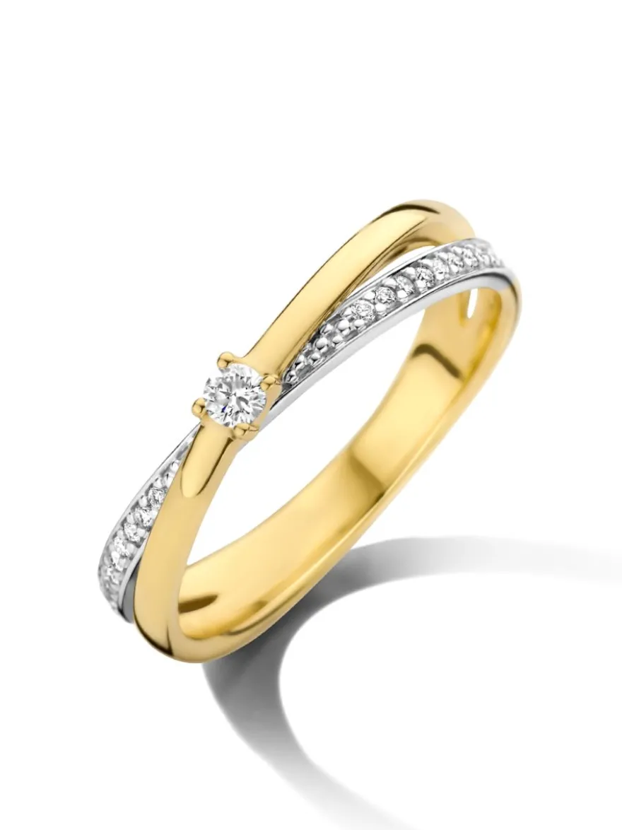 Bicolor ring gedraaid met briljant 0.13crt. + Luxe Cadeau