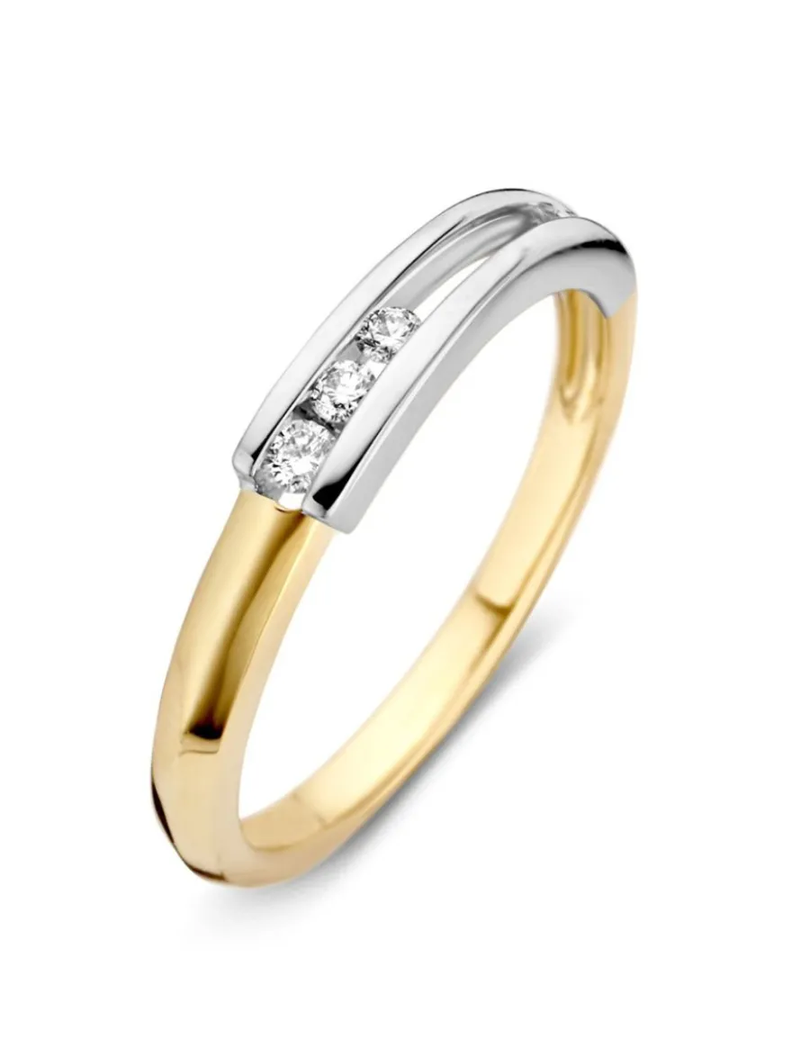 Bicolor ring met briljant 0,08crt.