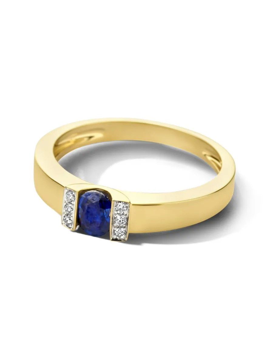 Bicolor ring met saffier en briljant 0,05crt. + Luxe Cadeau