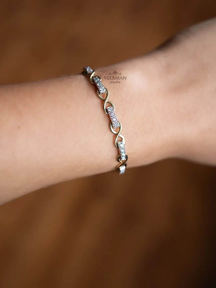 Bicolor schakelarmband met diamant 0,80crt + Luxe cadeau
