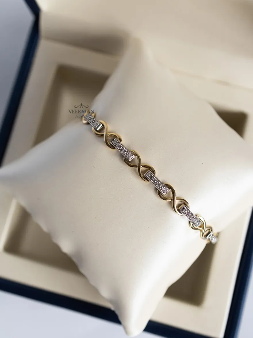 Bicolor schakelarmband met diamant 0,80crt + Luxe cadeau