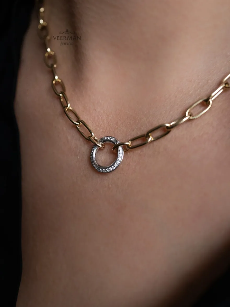 Bicolor schakelcollier met briljant 0,42 crt. + Luxe Cadeau