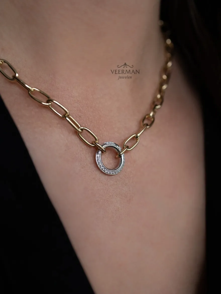 Bicolor schakelcollier met briljant 0,42 crt. + Luxe Cadeau