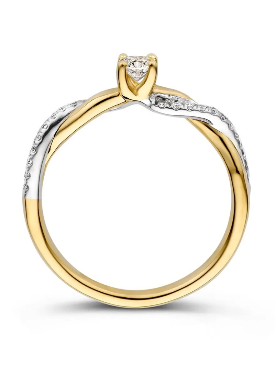 Bicolor slagring met briljant 0.30crt + Luxe Cadeau