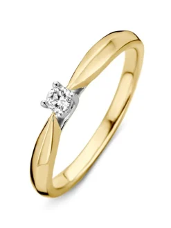 Bicolor solitair ring met briljant 0.09crt. + Luxe Cadeau