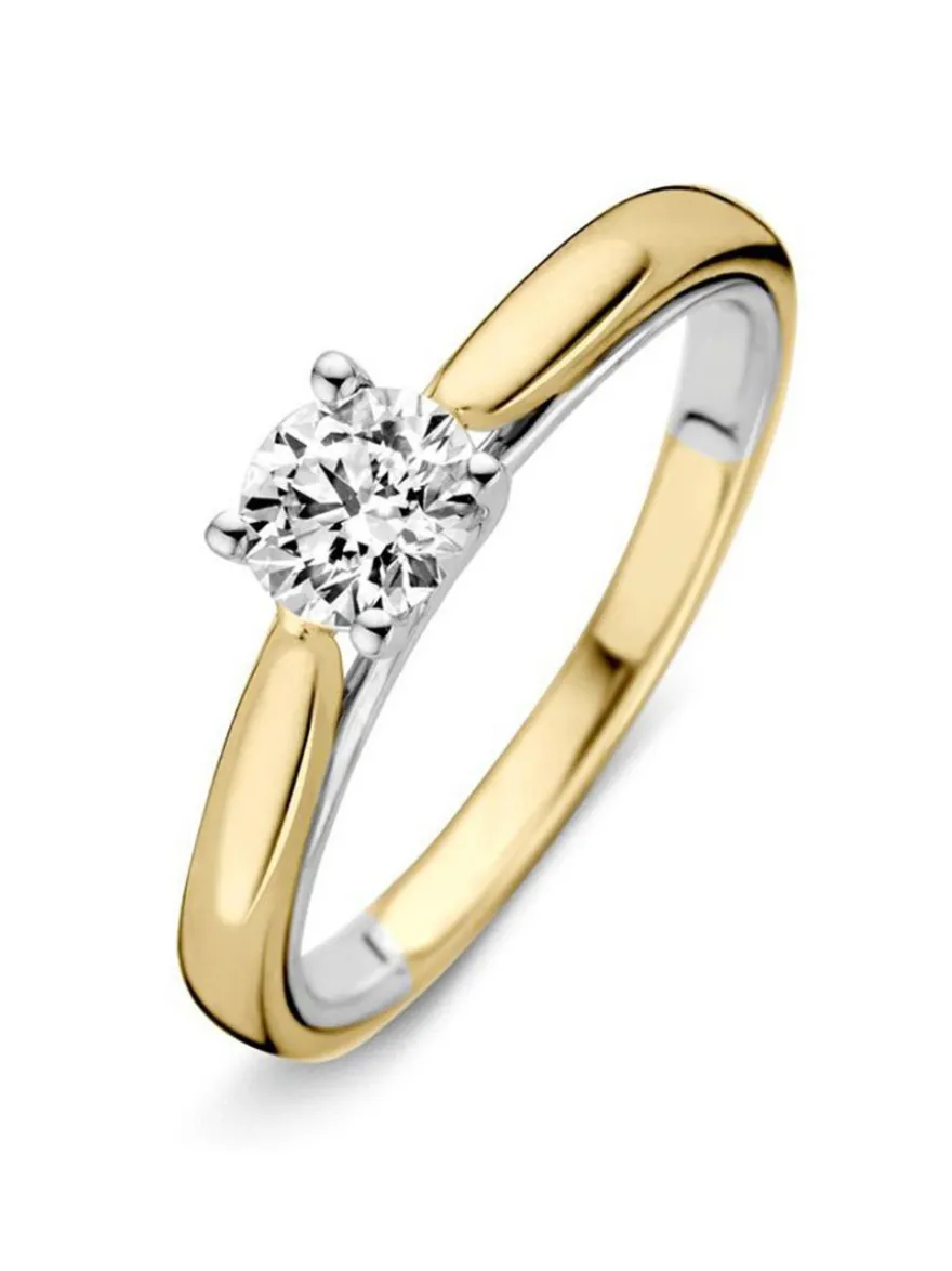 Bicolor solitair ring met briljant 0.40crt + Luxe Cadeau
