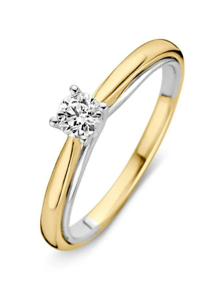 Bicolor solitair ring met briljant 0.31crt + Luxe Cadeau