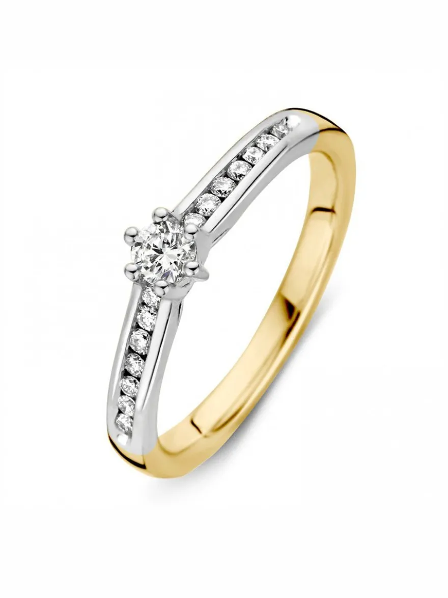 Bicolor solitair ring met briljant 0,30crt + Luxe Cadeau