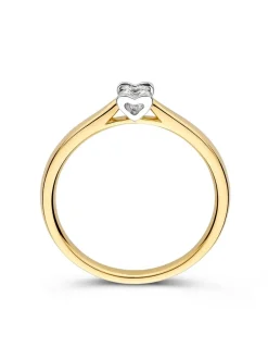 Bicolor solitair ring met diamant in hartvorm zetting 0,19crt + Luxe Cadeau
