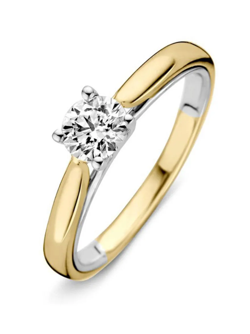Bicolor solitair ring met briljant 0.50crt + Luxe cadeau