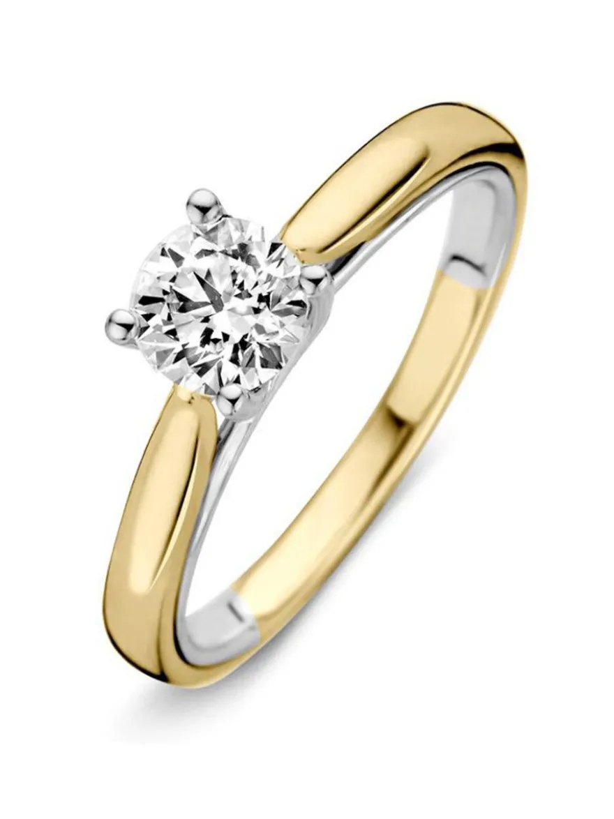 Bicolor solitair ring met briljant 0.74crt + Luxe cadeau