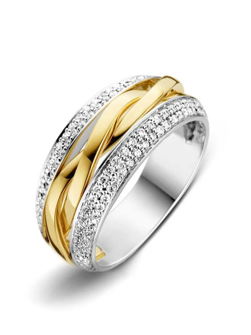 Bicolor gouden ring met vlechtpatroon briljant + Luxe Cadeau