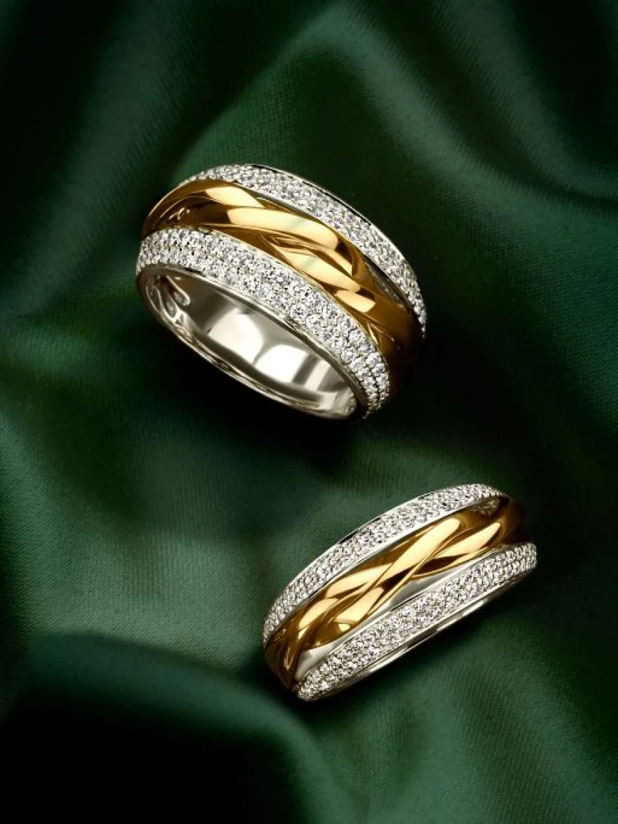 Bicolor gouden ring met vlechtpatroon briljant + Luxe Cadeau