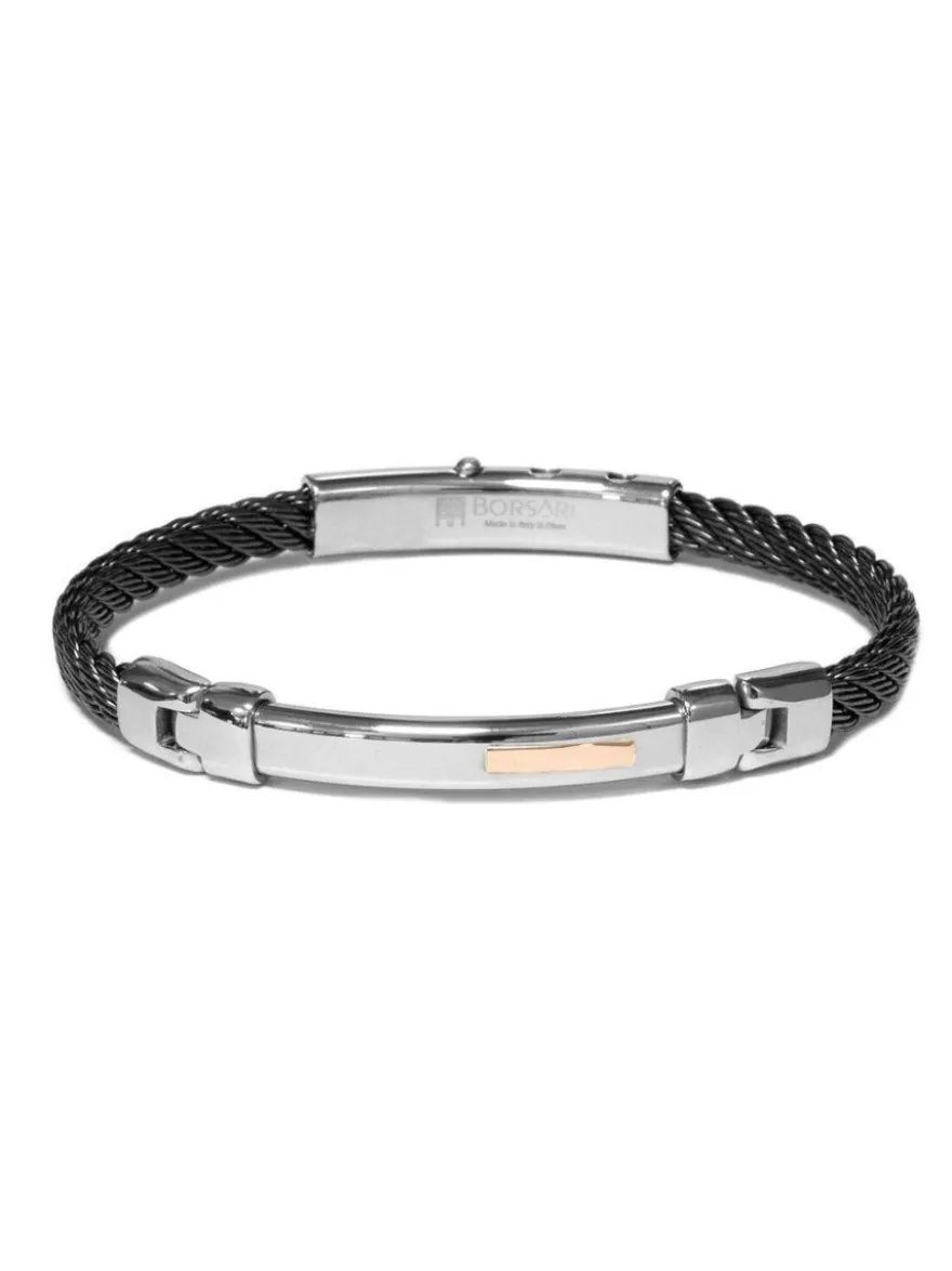 Borsari Gioielli Stalen armband met roségoud br-sk04esn