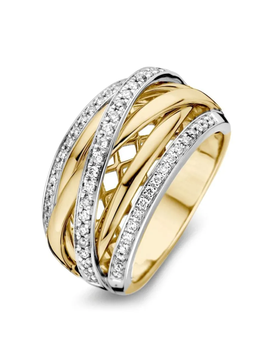 Brede bicolor ring met briljant 0,34crt. + Luxe Cadeau