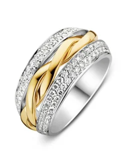 Brede Bicolor gouden ring met briljant + Luxe Cadeau