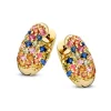 Brede geelgouden creolen met regenboog saffier + Luxe Cadeau