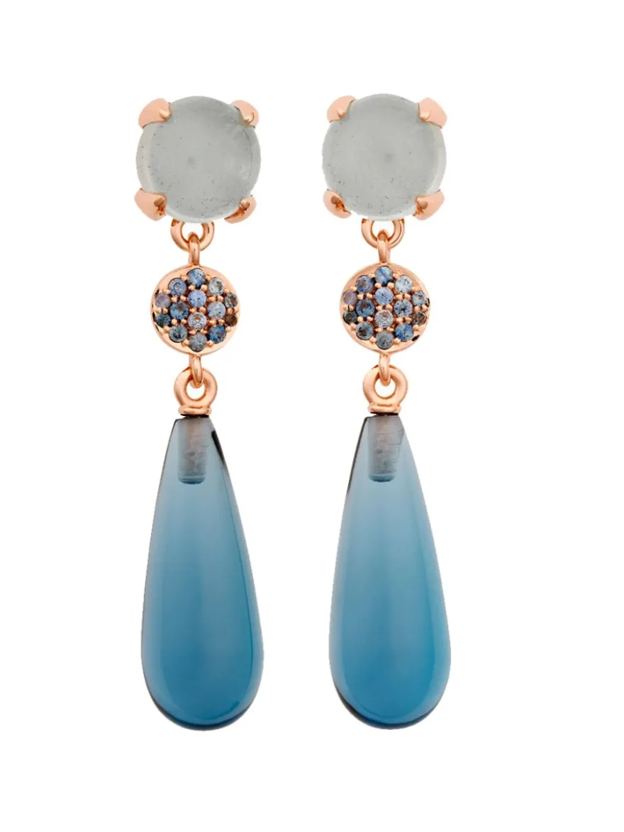 Bron Catch oorhangers Aquamarijn en London Blue Topaas