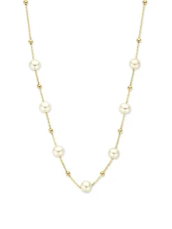 Collier geelgoud met parels en bolletjes + luxe cadeau