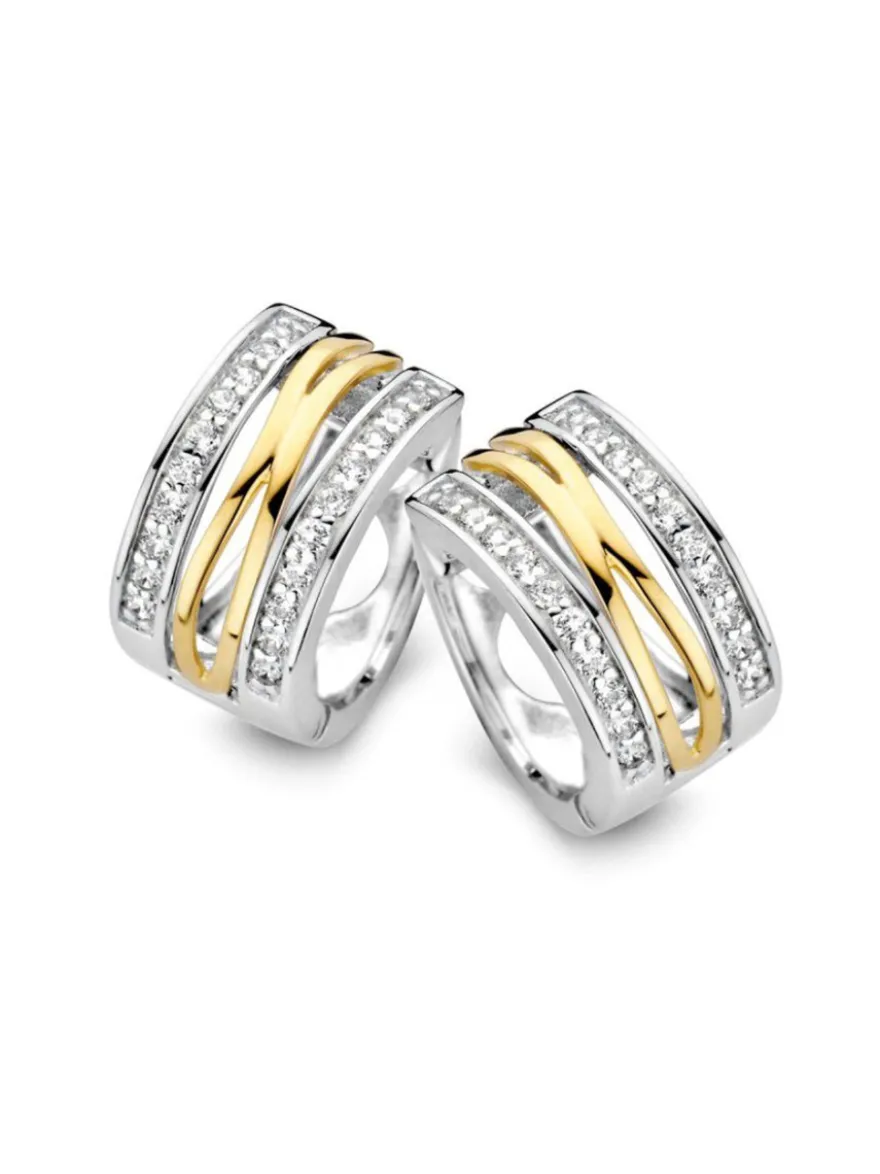 Creolen zilver met goud en zirkonia + Luxe Cadeau