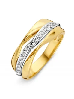 Gedraaide bicolor ring met zirkonia + luxe cadeau