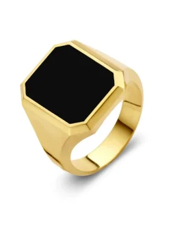 Geelgouden achthoek zegelring met onyx + Luxe Cadeau
