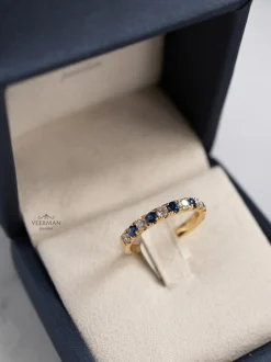 Geelgouden alliance ring met diamant en saffier + Luxe cadeau