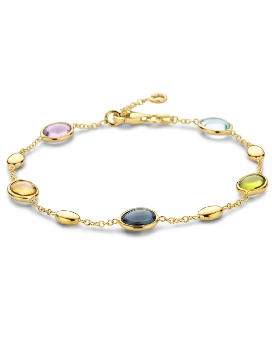Geelgouden armband met amethist, citrien, peridot en topaas