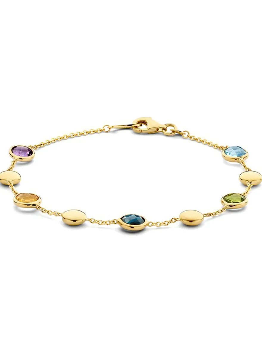 Geelgouden armband met gefacetteerde amethist, citrien, peridot en topaas + Luxe Cadeau