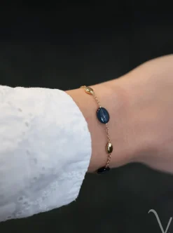 Geelgouden armband met london blue topazen + Luxe Cadeau