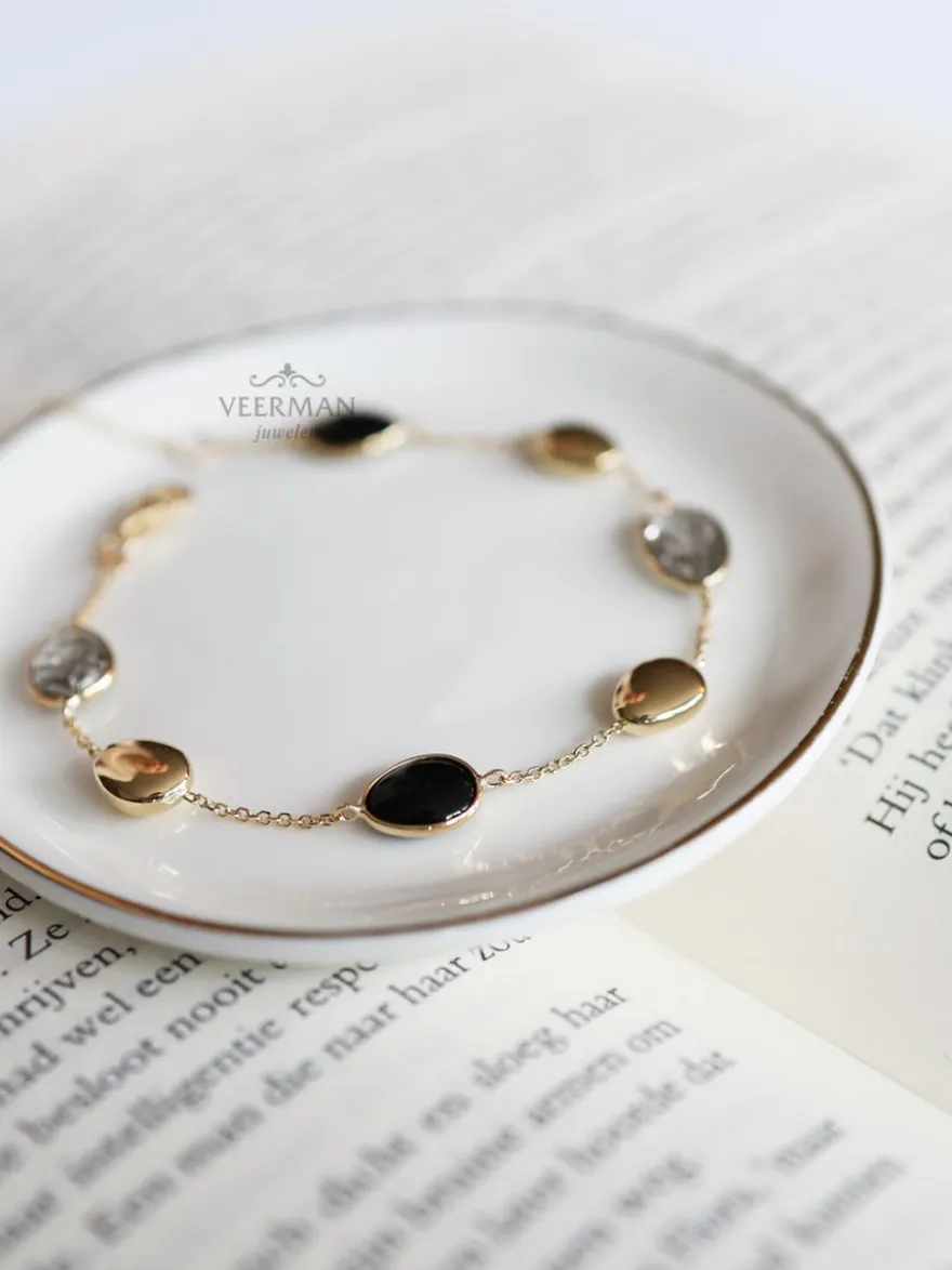Geelgouden armband met onyx en rutiel + Luxe Cadeau