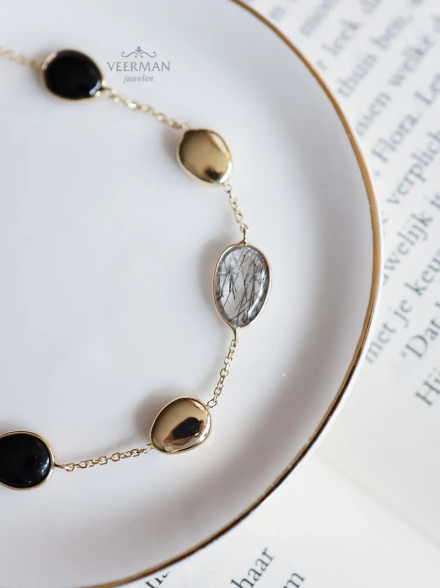 Geelgouden armband met onyx en rutiel + Luxe Cadeau